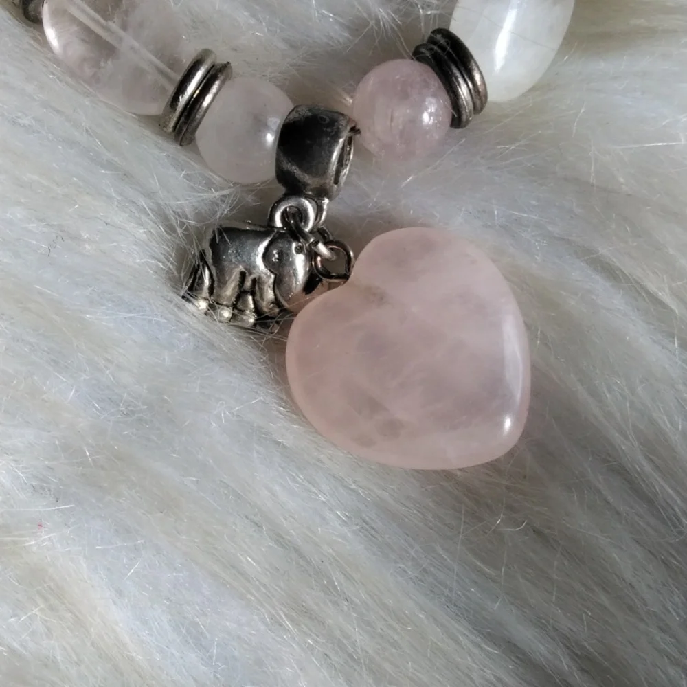 Rose Quartz Heart Elephant Charm Bracelet - Picture 2 of 3
